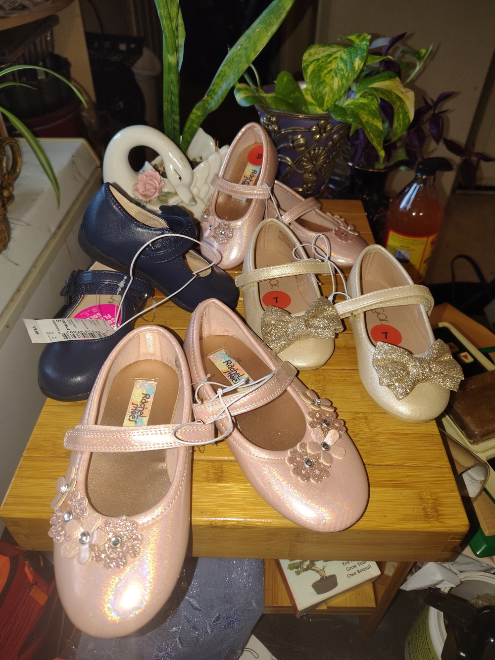 Bulk Lot 4pr New! Kids Mary Jane Shoe - Pink Floral Sparkle Mixed Sz.
